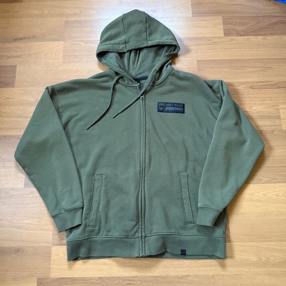 Men's Under Armour x Project Rock Green Workout Zip Up Hoodie Sweatshirt Sz XL